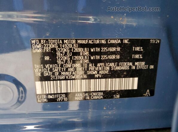 2T3T6RFV3SW085496 2025 TOYOTA RAV4 Синий Вид наклейки с VIN-кодом