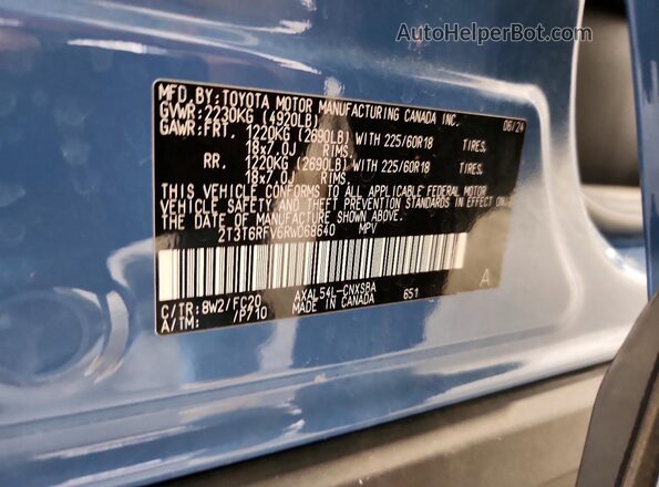 2T3T6RFV6RW068640 2024 TOYOTA RAV4 Blue VIN sticker view
