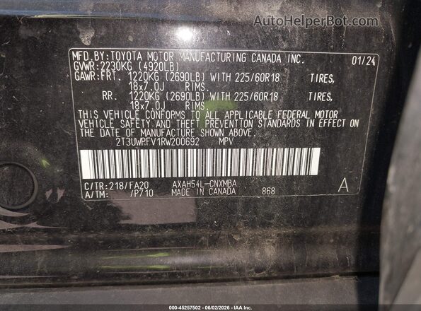 2T3UWRFV1RW200692 2024 TOYOTA RAV4 HYBRID Black ძრავის განყოფილების ხედი