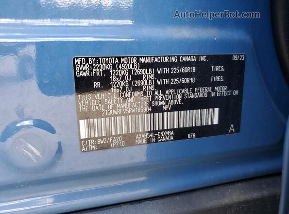 2T3UWRFV5PW185904 2023 TOYOTA RAV4 Blue VIN sticker view