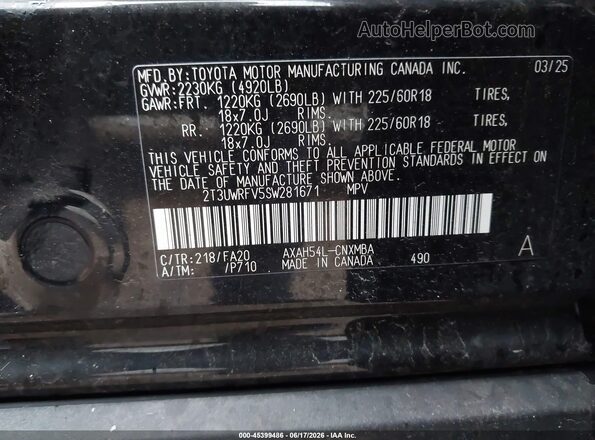 2T3UWRFV5SW281671 2025 TOYOTA RAV4 HYBRID Black Engine compartment view