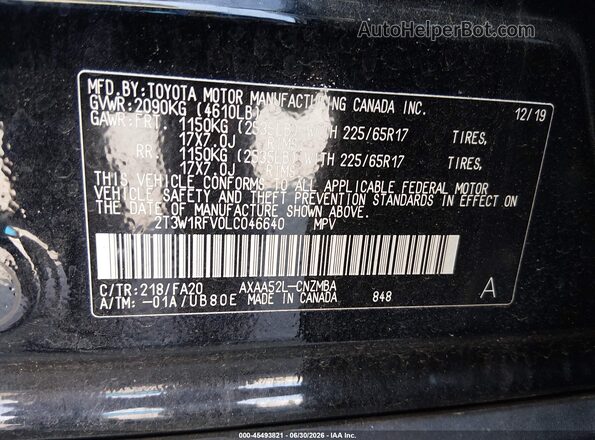 2T3W1RFV0LC046640 2020 TOYOTA RAV4 Black Вид підкапотного простору