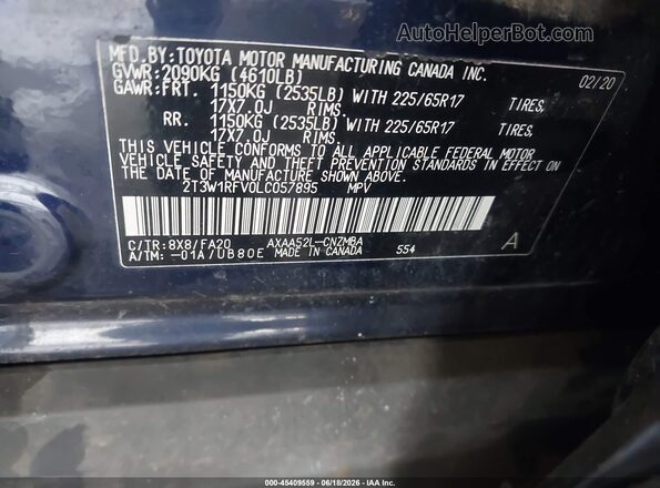 2T3W1RFV0LC057895 2020 TOYOTA RAV4 Blue Widok komory silnika