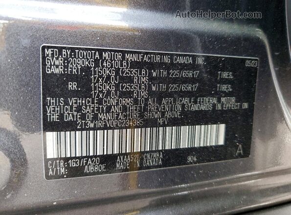 2T3W1RFV0PC234385 2023 TOYOTA RAV4 Gray Вид наклейки з VIN-кодом