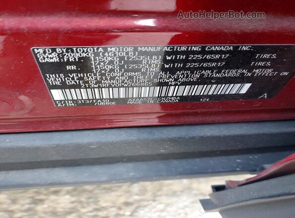 2T3W1RFV0PW266865 2023 TOYOTA RAV4 Charcoal VIN sticker view