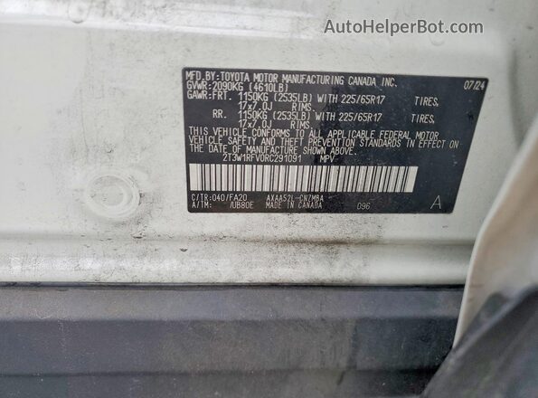2T3W1RFV0RC291091 2024 TOYOTA RAV4 White Vista de la etiqueta del VIN