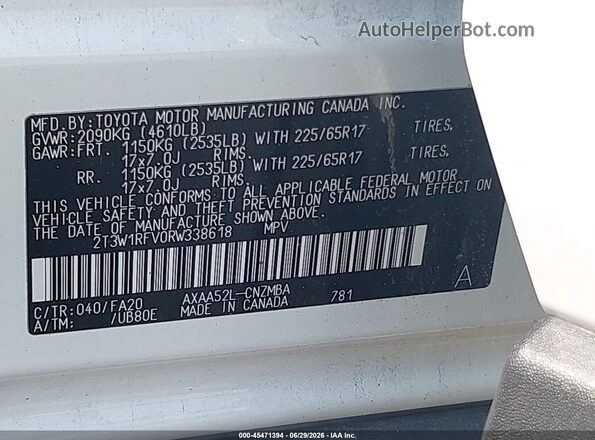 2T3W1RFV0RW338618 2024 TOYOTA RAV4 White ძრავის განყოფილების ხედი