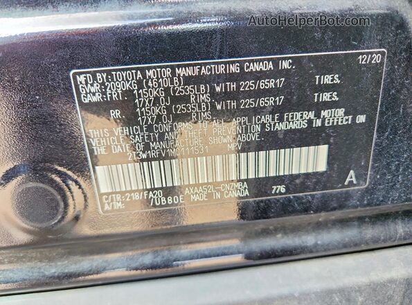 2T3W1RFV1MC111531 2021 TOYOTA RAV4 Black სალონის 360-გრადუსიანი ხედი