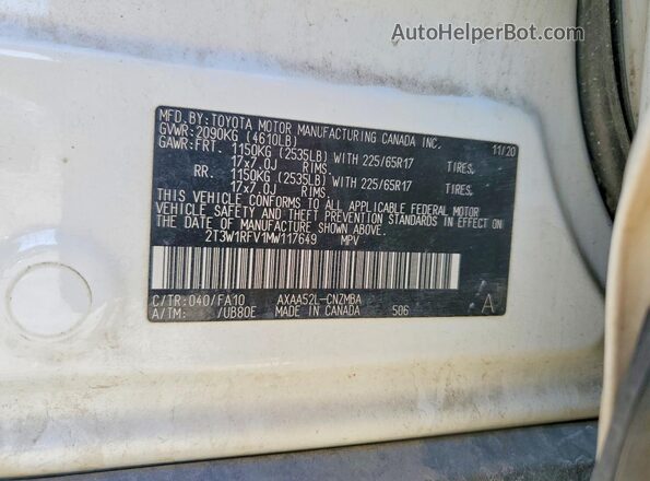 2T3W1RFV1MW117649 2021 TOYOTA RAV4 White Շարժիչի բաժամունքի տեսք