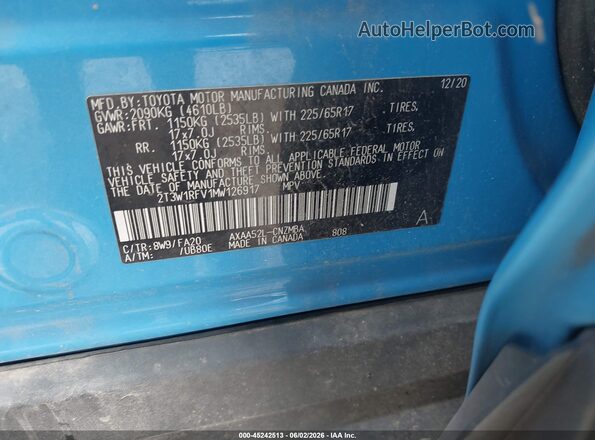 2T3W1RFV1MW126917 2021 TOYOTA RAV4 Blue 