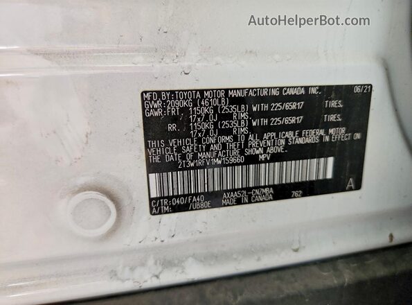 2T3W1RFV1MW159660 2021 TOYOTA RAV4 White 360 interior view