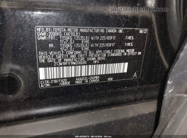 2T3W1RFV1NW206686 2022 TOYOTA RAV4 Black Widok komory silnika