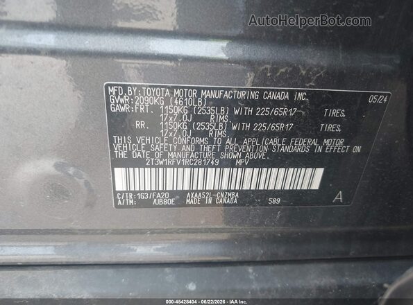2T3W1RFV1RC281749 2024 TOYOTA RAV4 Gray Շարժիչի բաժամունքի տեսք