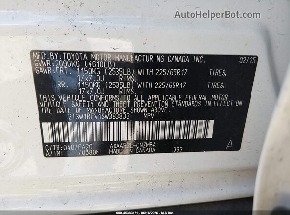 2T3W1RFV1SW383833 2025 TOYOTA RAV4 White Շարժիչի բաժամունքի տեսք