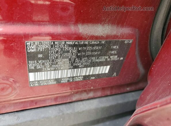 2T3W1RFV2LW077600 2020 TOYOTA RAV4 Burgundy 