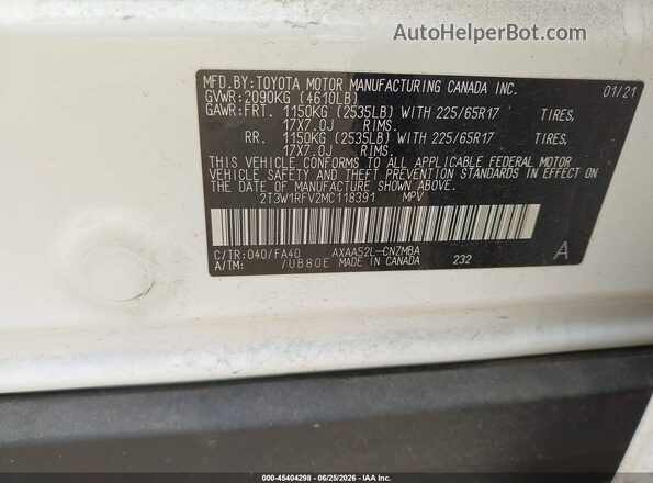 2T3W1RFV2MC118391 2021 TOYOTA RAV4 White ძრავის განყოფილების ხედი