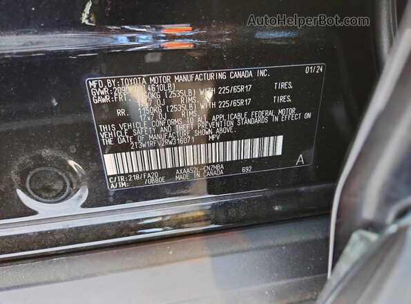 2T3W1RFV2RW316071 2024 TOYOTA RAV4 Black Вид наклейки з VIN-кодом