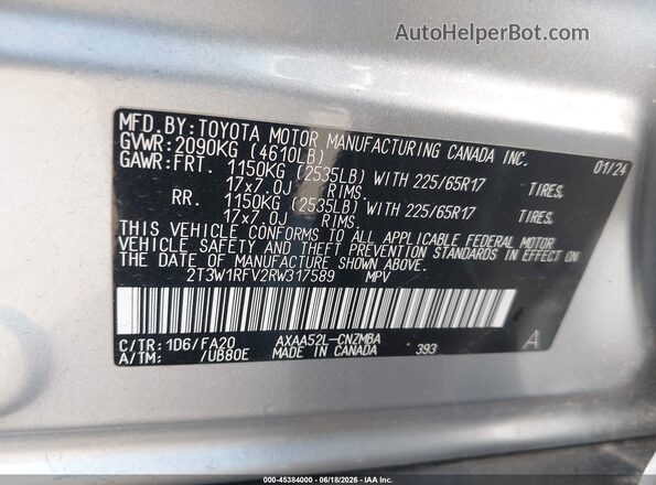 2T3W1RFV2RW317589 2024 TOYOTA RAV4 Silver Widok komory silnika