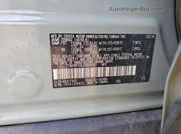 2T3W1RFV3LC060645 2020 TOYOTA RAV4 Green Вид підкапотного простору