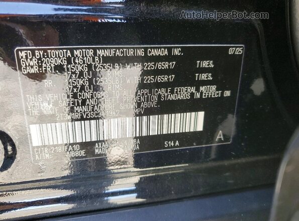 2T3W1RFV3SC341942 2025 TOYOTA RAV4 Black Vista de la etiqueta del VIN