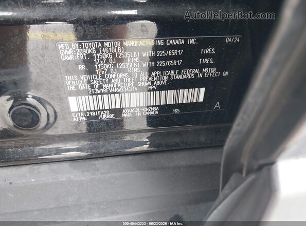 2T3W1RFV4RW334314 2024 TOYOTA RAV4 Black ძრავის განყოფილების ხედი