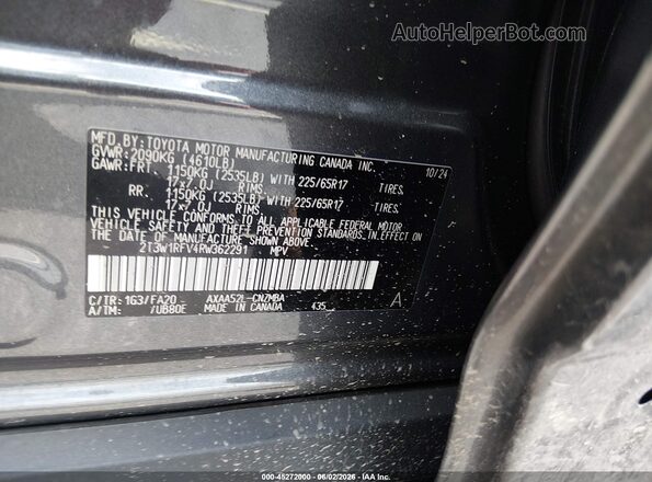 2T3W1RFV4RW362291 2024 TOYOTA RAV4 Серый Вид подкапотного пространства