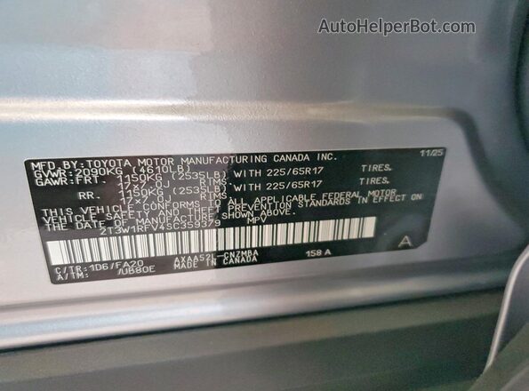 2T3W1RFV4SC359379 2025 TOYOTA RAV4 Silver VIN sticker view