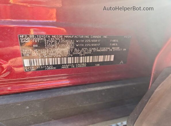 2T3W1RFV5MW176378 2021 TOYOTA RAV4 Red 