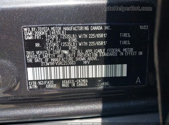 2T3W1RFV5RC253663 2024 TOYOTA RAV4 Gray Widok komory silnika