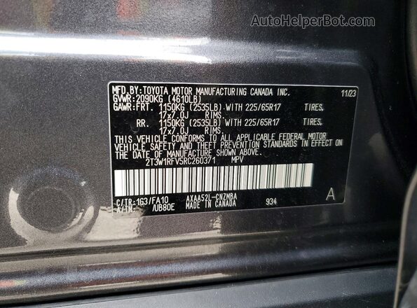 2T3W1RFV5RC260371 2024 TOYOTA RAV4 Gray Widok naklejki z numerem VIN