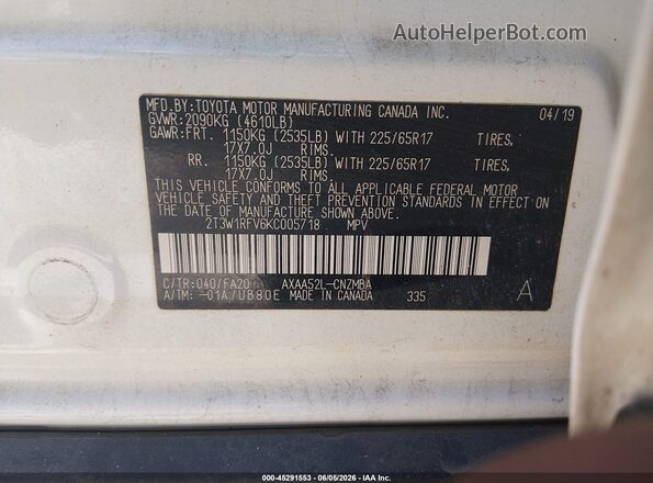 2T3W1RFV6KC005718 2019 TOYOTA RAV4 White Engine compartment view