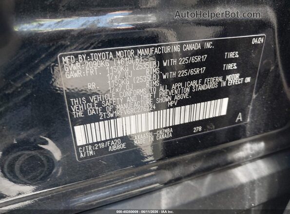 2T3W1RFV6RC276224 2024 TOYOTA RAV4 Black Vista del compartimento del motor