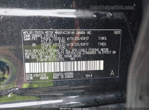 2T3W1RFV6SC354555 2025 TOYOTA RAV4 Black Вид підкапотного простору