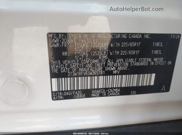 2T3W1RFV6SW365781 2025 TOYOTA RAV4 White 