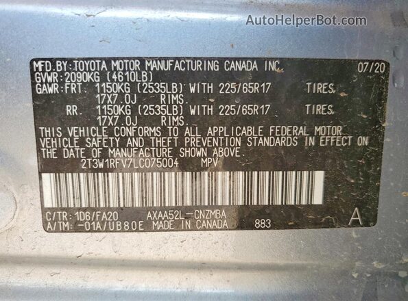 2T3W1RFV7LC075004 2020 TOYOTA RAV4 Silver 