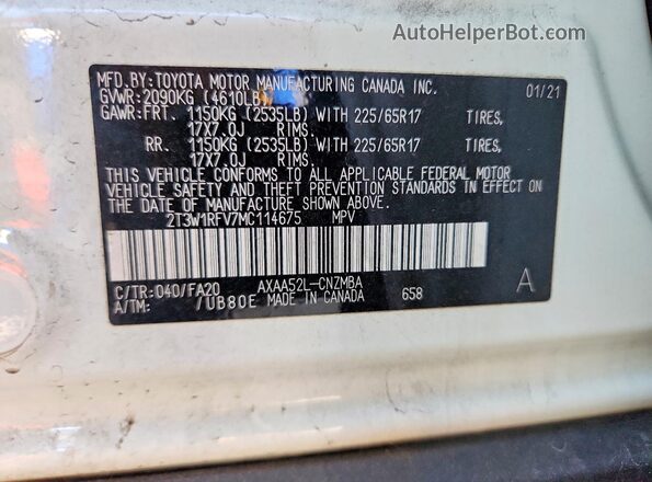2T3W1RFV7MC114675 2021 TOYOTA RAV4 White 