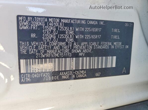 2T3W1RFV7MC151113 2021 TOYOTA RAV4 White 