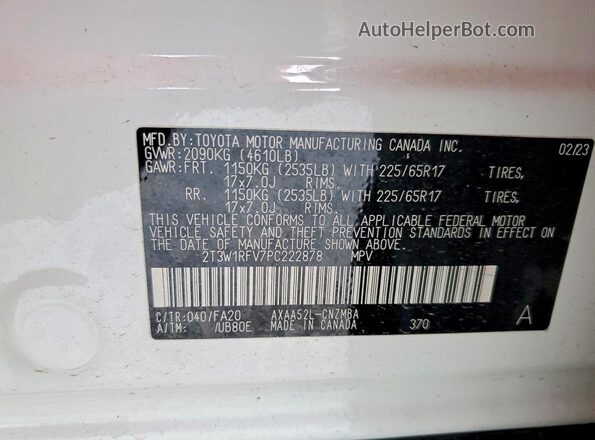2T3W1RFV7PC222878 2023 TOYOTA RAV4 Белый Панорамный вид салона 360°