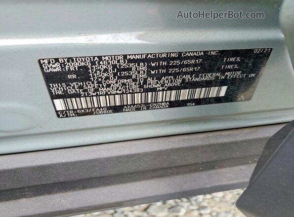 2T3W1RFV8MW134383 2021 TOYOTA RAV4 Gray VIN კოდის სტიკერის ხედი