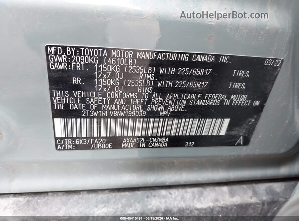 2T3W1RFV8NW199039 2022 TOYOTA RAV4 Green Вид підкапотного простору