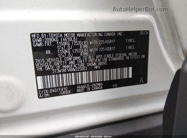 2T3W1RFV8RW325003 2024 TOYOTA RAV4 White ძრავის განყოფილების ხედი