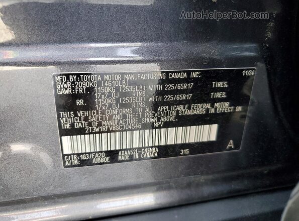 2T3W1RFV8SC304546 2025 TOYOTA RAV4 Gray VIN կոդի պիտակի տեսք