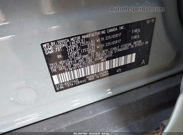 2T3W1RFV9KC032573 2019 TOYOTA RAV4 Gray Շարժիչի բաժամունքի տեսք