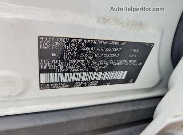 2T3W1RFV9KW019255 2019 TOYOTA RAV4 White 