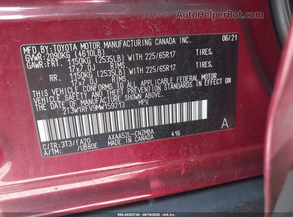 2T3W1RFV9MW159213 2021 TOYOTA RAV4 Red 