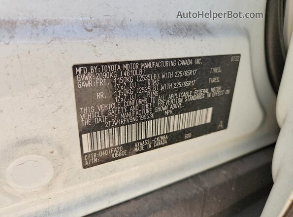 2T3W1RFV9NC199536 2022 TOYOTA RAV4 White Engine compartment view