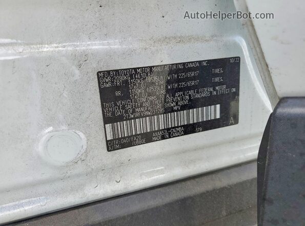 2T3W1RFV9NW231285 2022 TOYOTA RAV4 White Вид наклейки з VIN-кодом