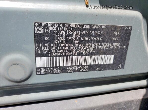 2T3W1RFVXKW005199 2019 TOYOTA RAV4 Gray 