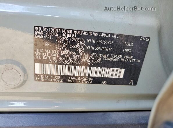2T3W1RFVXKW005977 2019 TOYOTA RAV4 Gray 