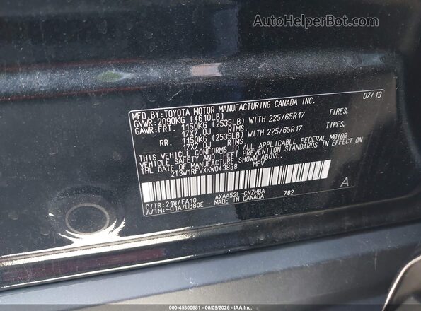 2T3W1RFVXKW043838 2019 TOYOTA RAV4 Black 